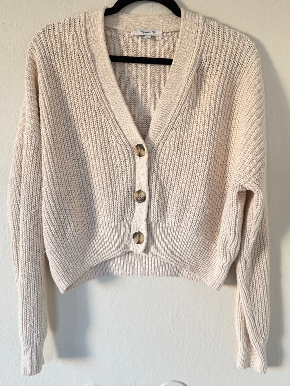 Madewell Cream Ribbed Button-Front Cardigan